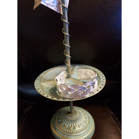 925 Silvery-Plated Copper Geometric Weave Cuff Bracelet Braided - Picture 5 of 8